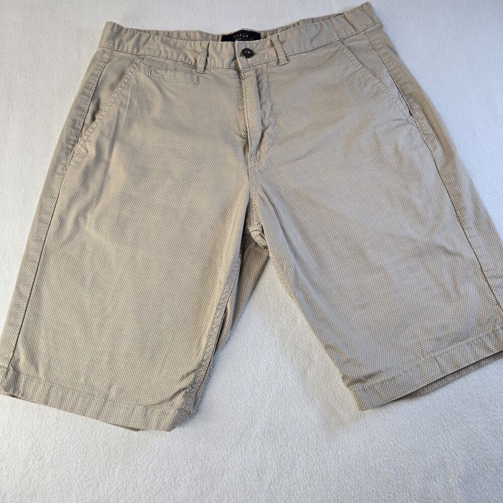 Celio Mens Chino Shorts Euro 42 US 28-30 Brown print Casual Flat Front Cotton
